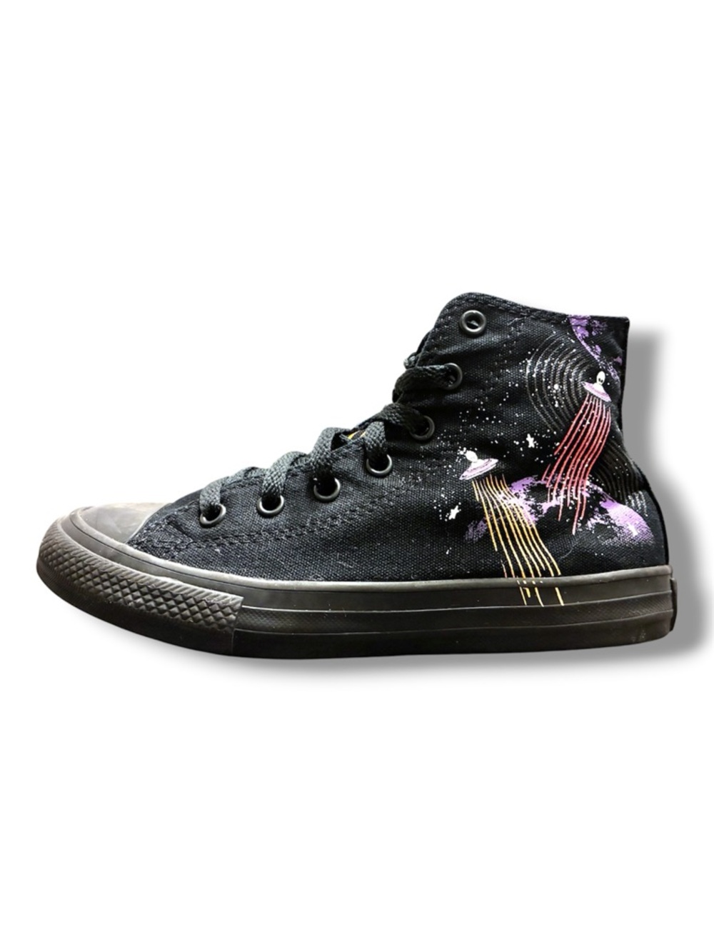 🛸 Converse All Star Alien UFO High Top Sneakers Youth Size 2 Black Halloween